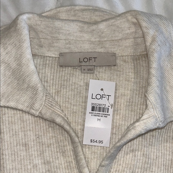 LOFT Beige Ribbed Collared Top - Picture 2 of 2